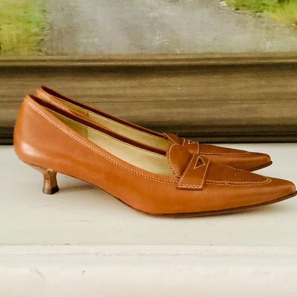 Vintage Joan & David Kitten Heels Circa Point Toe Pumps Brown Leather Size 6.5 - Picture 6 of 15